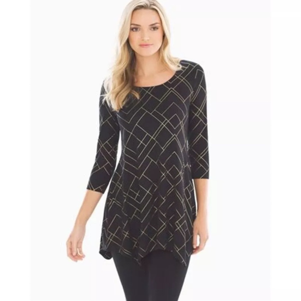 SOMA Ladies’ Black & Gold Sleep Tunic Shark Bite Hem Nightshirt 3/4 Sleeve XL